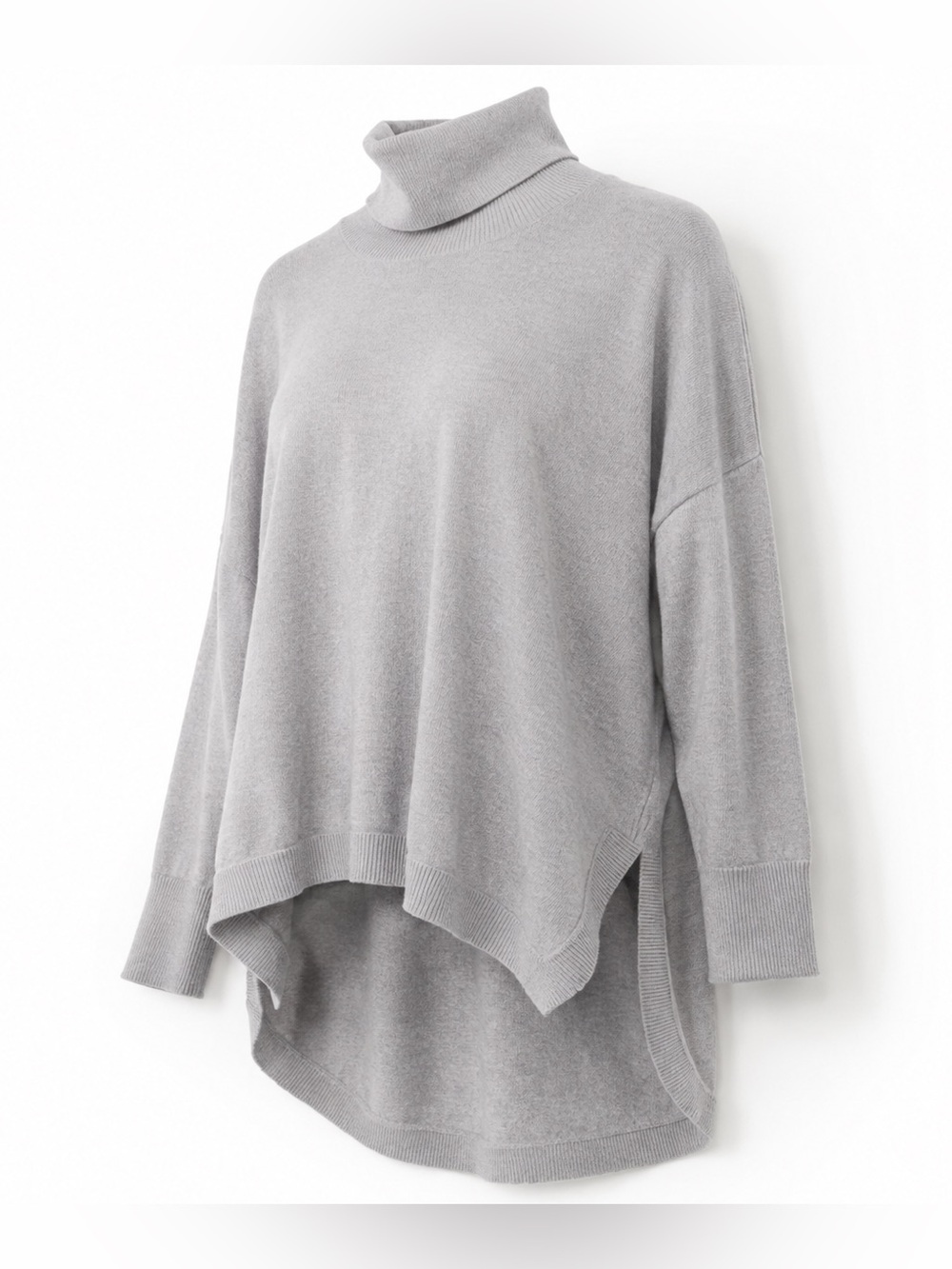 Gray Buttery Soft Turtleneck High Low SideSlit Tunic Sweater Oversized Boyfriend